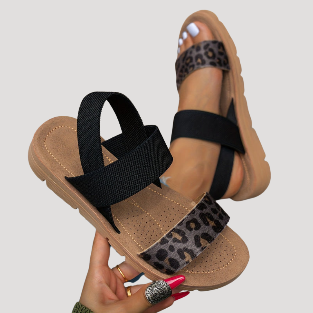 Zenobia | Leopard Cross-Strap Flat Sandals