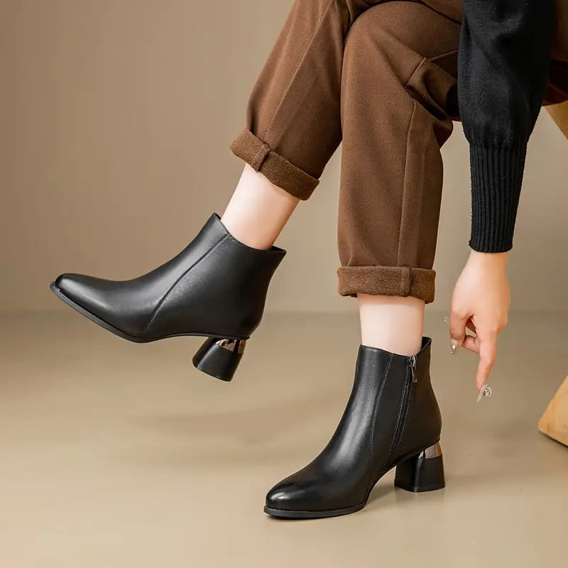 Women's Ankle Boots Side-Zip Faux Leather Casual Footwear