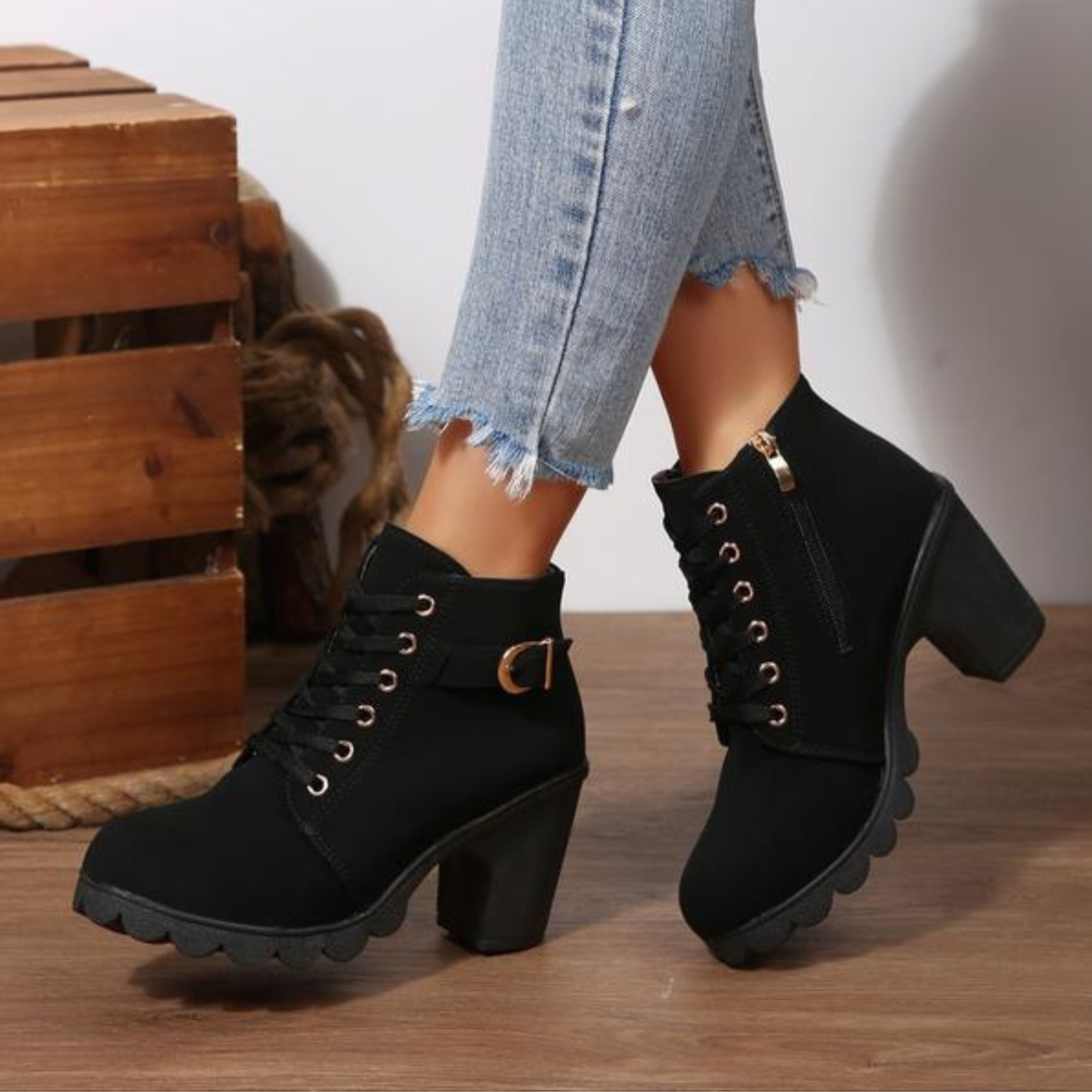 Women's Lace-Up Chunky Ankle Boots | Stylish Casual Footwear