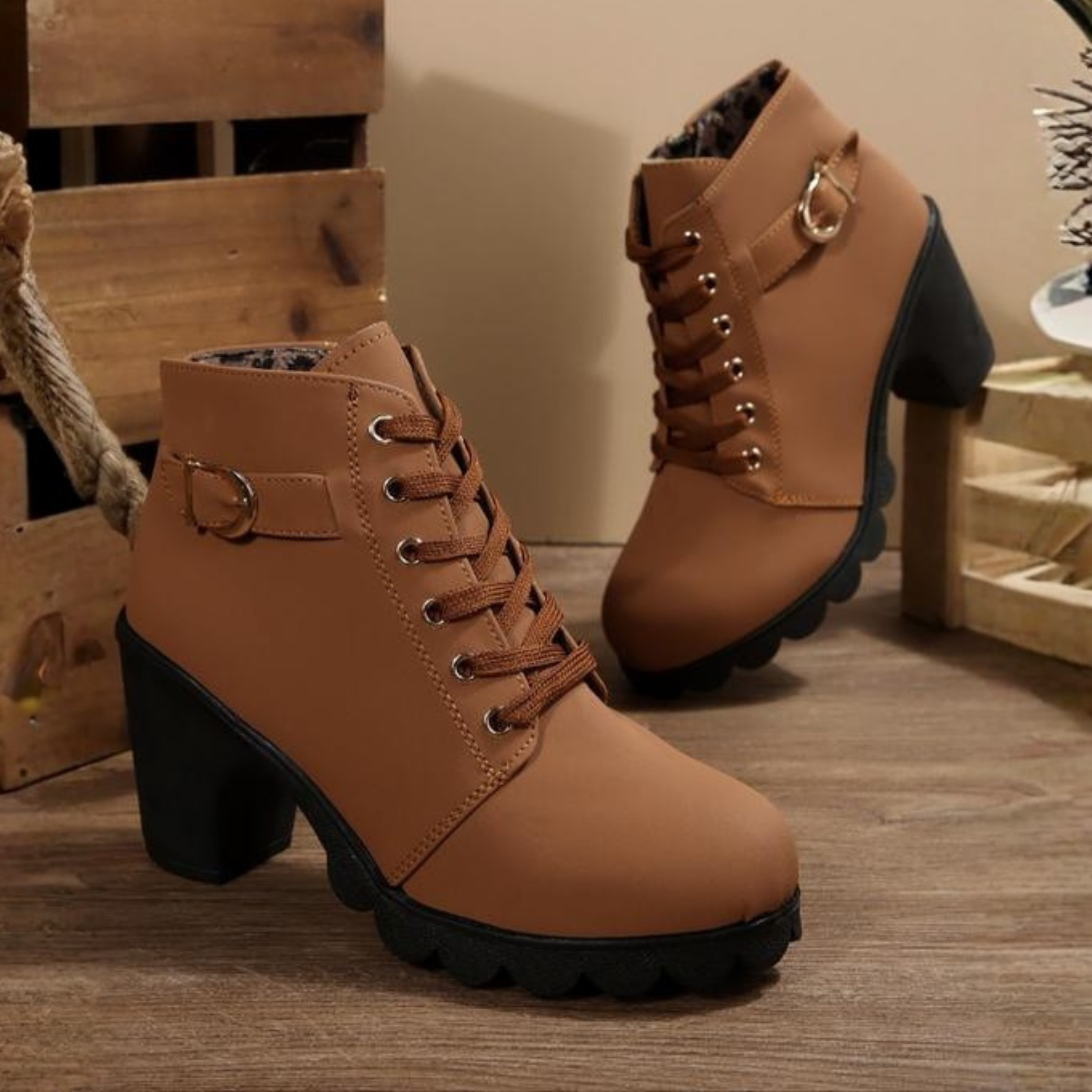 Women's Lace-Up Chunky Ankle Boots | Stylish Casual Footwear