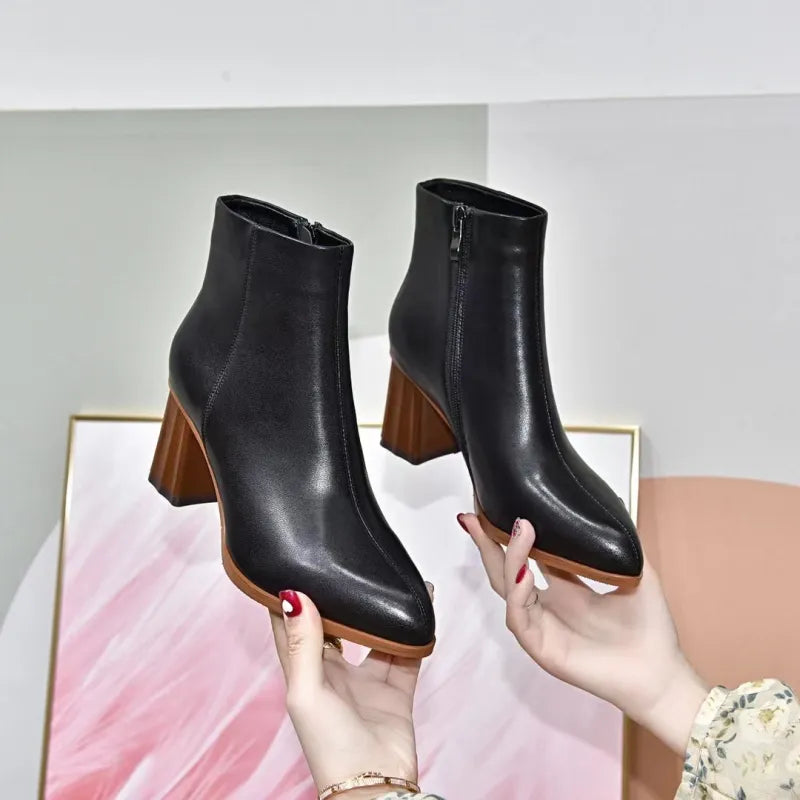 Women's Ankle Boots Pointed Toe Block Heel Casual Footwear