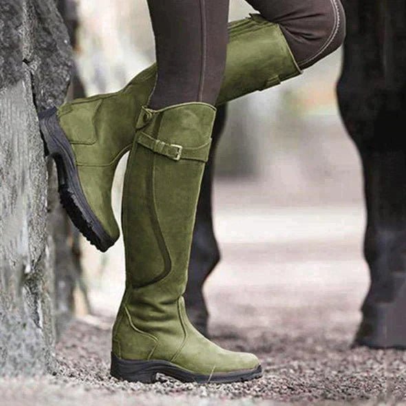 Women's Knee High Boots Black Leather Cushioned Insole Tall Design