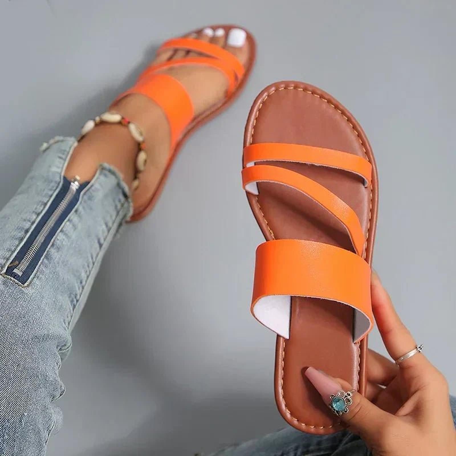 Women's Cross-Strap Sandals Cushioned Leather Slip-On Flats
