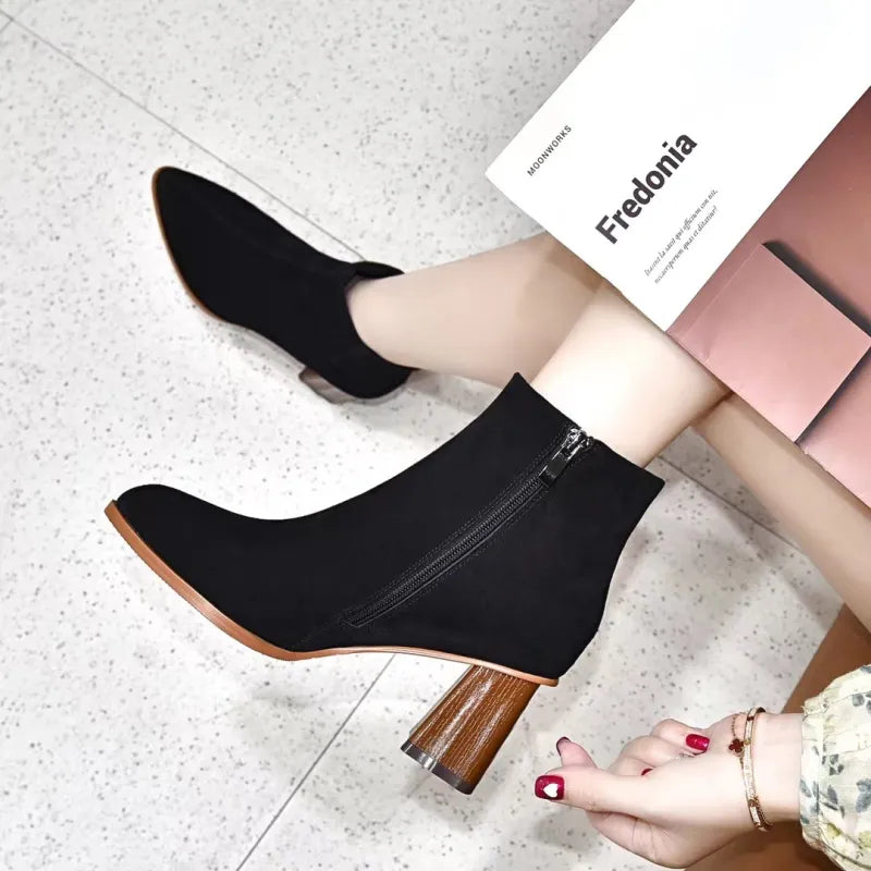 Women's Ankle Boots Pointed Toe Block Heel Casual Footwear