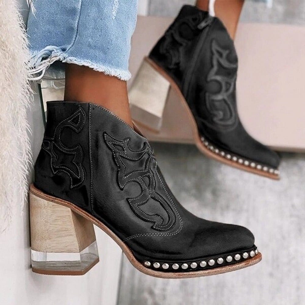 Women's Western Boots Mid-Height Block Heel Casual Footwear