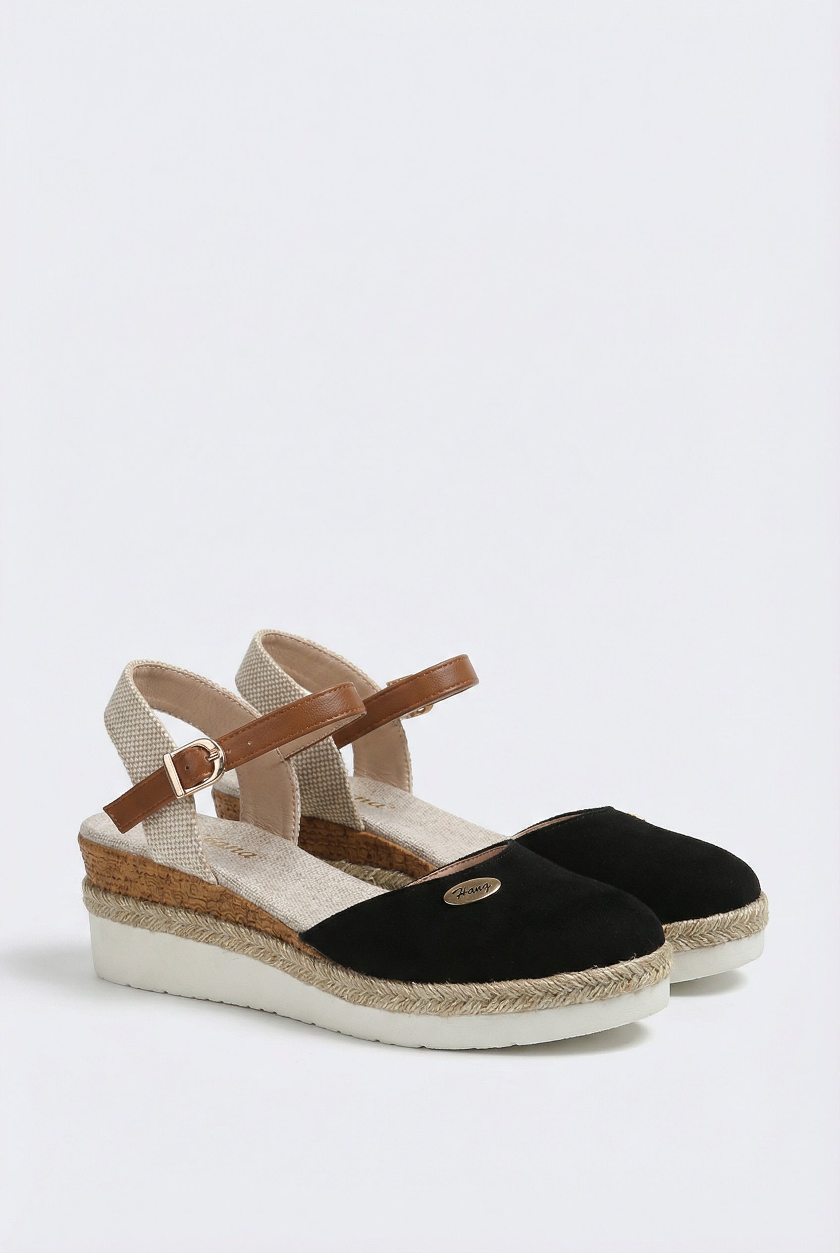 Women's Espadrilles Faux Suede and Canvas Closed-Toe with Jute Midsole and Adjustable Strap