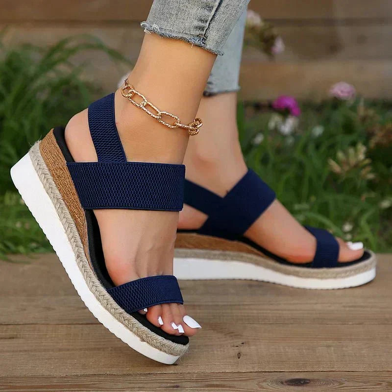 Women's Platform Sandals Elastic Straps Casual Footwear