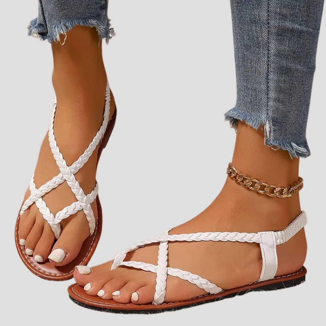 Women's Braided Strappy Flat Sandals - Casual Summer Footwear