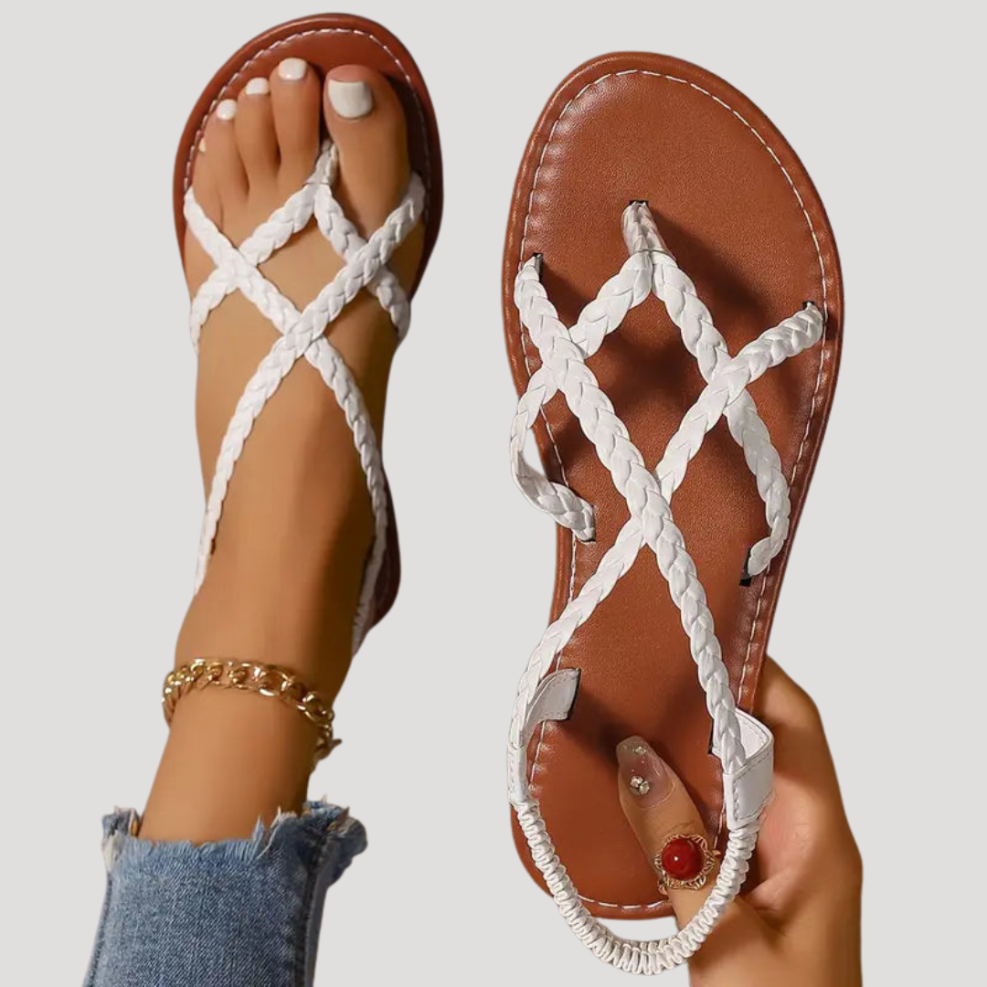 Women's Braided Strappy Flat Sandals - Casual Summer Footwear