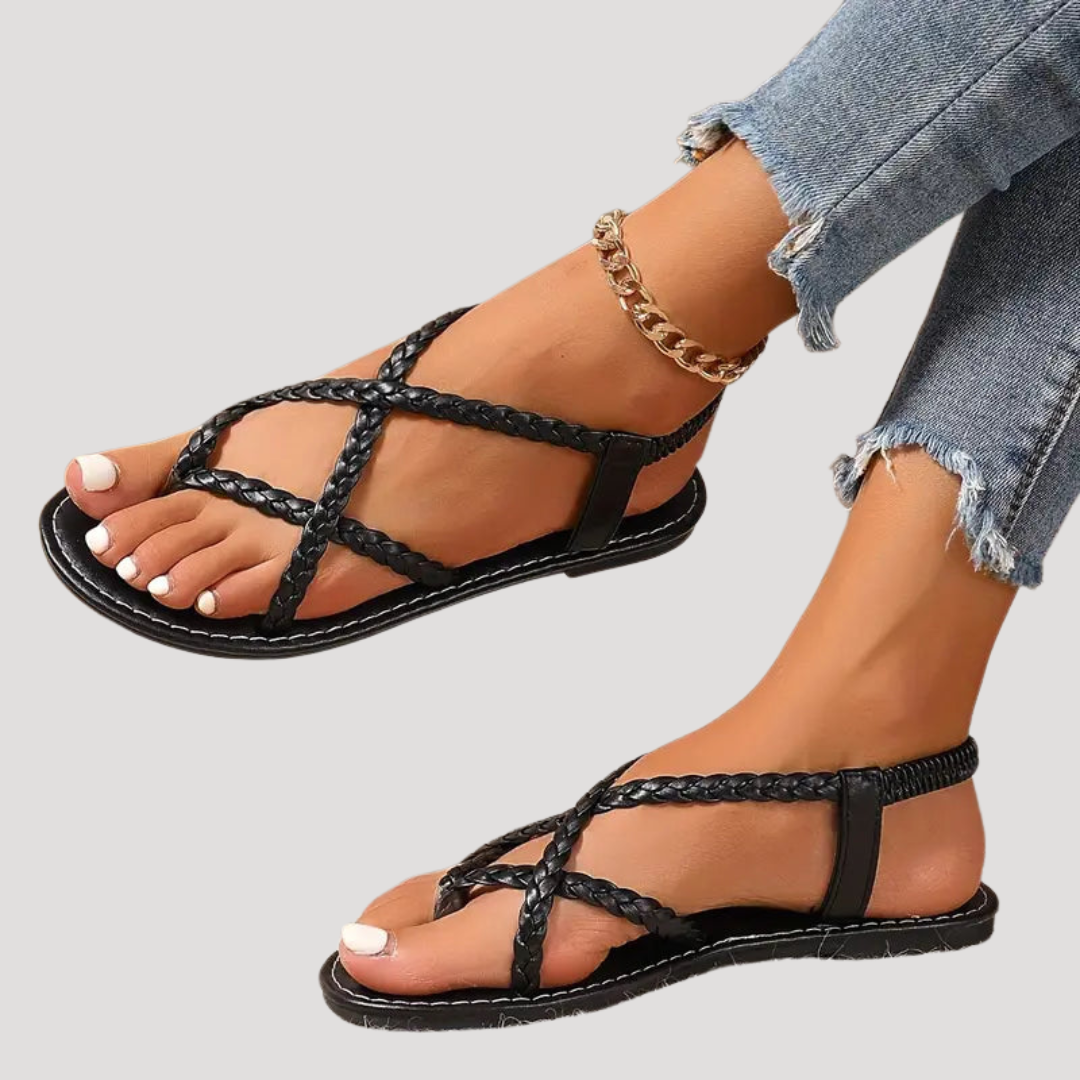 Women's Braided Strappy Flat Sandals - Casual Summer Footwear