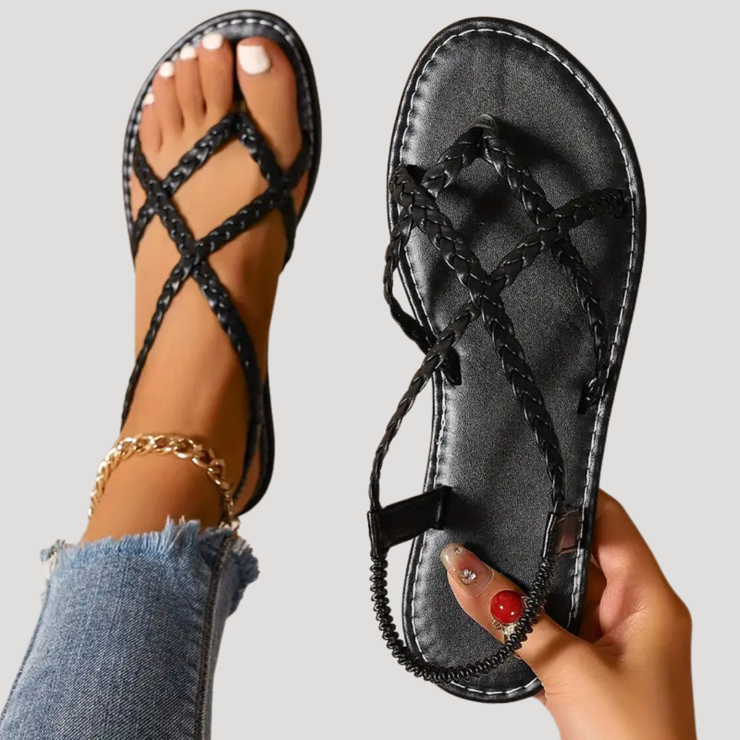 Women's Braided Strappy Flat Sandals - Casual Summer Footwear