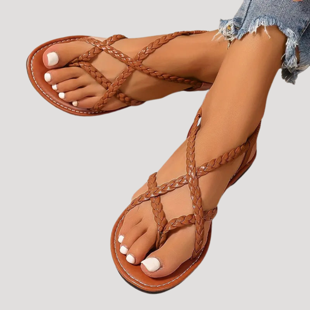 Women's Braided Strappy Flat Sandals - Casual Summer Footwear