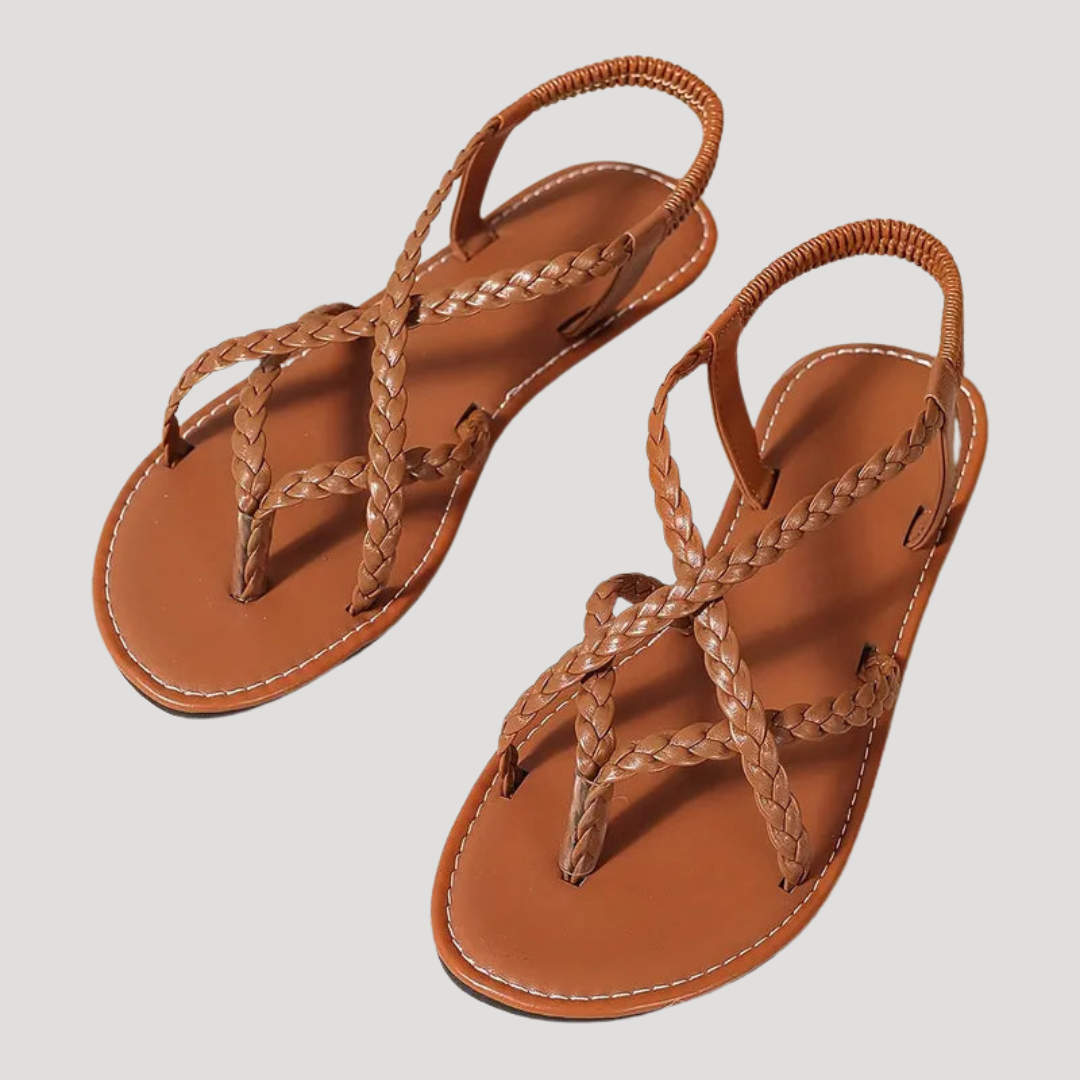 Women's Braided Strappy Flat Sandals - Casual Summer Footwear