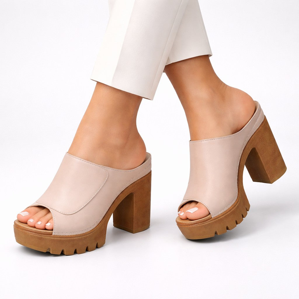 Platform Strap Heels in Beige | Valenira
