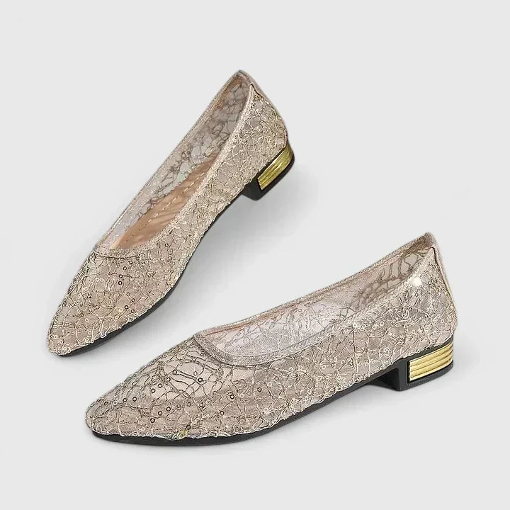 Thalia | Women's Pointed Toe Ballet Flats - Beige - Image 1